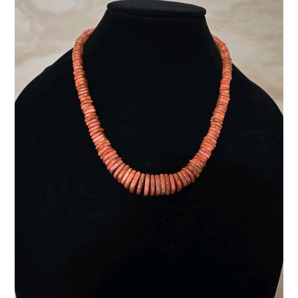 Jay King Desert Rose Trading  Orange Coral Heshi Bead Sterling Necklace 19-22"